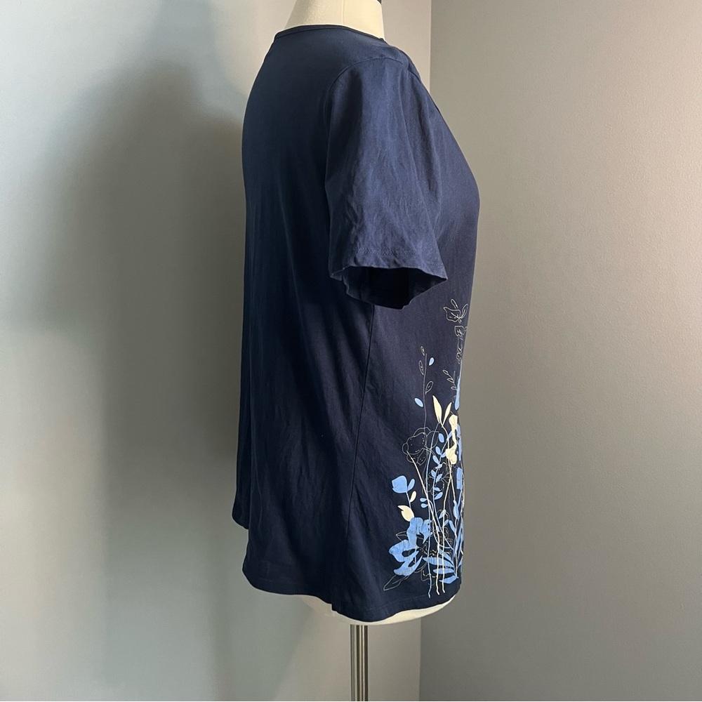 Cappagallo L Navy Blue Floral Short Sleeve Shirt Tee T-Shirt - Picture 6 of 11